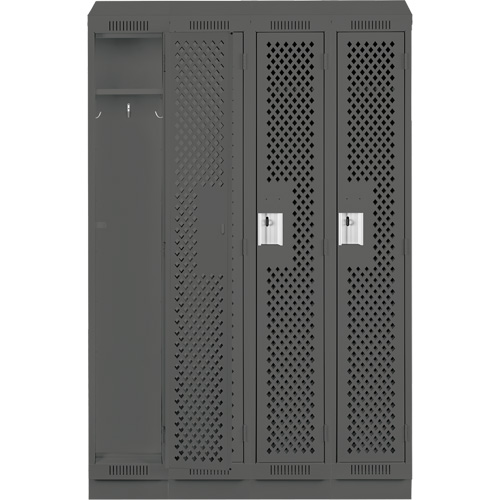 Clean Line Lockers, Bank of 4, 48" x 18" x 82", Steel, Charcoal, Rivet (Assembled), Perforated Nuna Depot Inc.