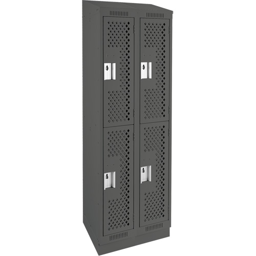 Clean Line Lockers, 2 -tier, Bank of 2, 24" x 12" x 82", Steel, Charcoal, Rivet (Assembled), Perforated Nuna Depot Inc.