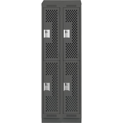 Clean Line Lockers, 2 -tier, Bank of 2, 24" x 12" x 82", Steel, Charcoal, Rivet (Assembled), Perforated Nuna Depot Inc.
