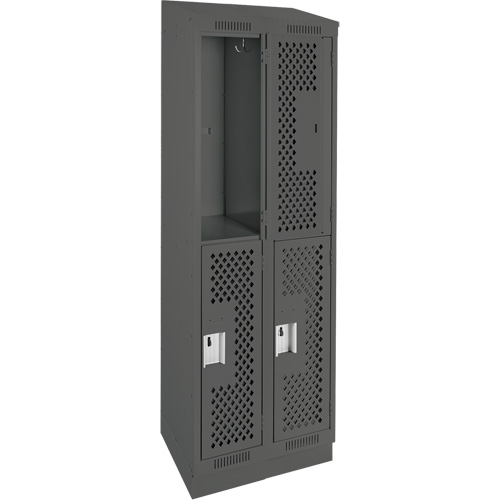 Clean Line Lockers, 2 -tier, Bank of 2, 24" x 12" x 82", Steel, Charcoal, Rivet (Assembled), Perforated Nuna Depot Inc.
