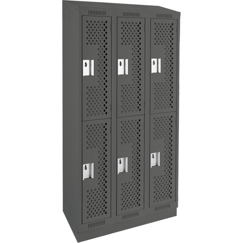 Casiers Clean Line, 2 niveaux, Bloc de 3, 36" x 15" x 82", Acier, Charbon, Rivet (assembl&eacute;), Perfor&eacute; Nuna Depot Inc.