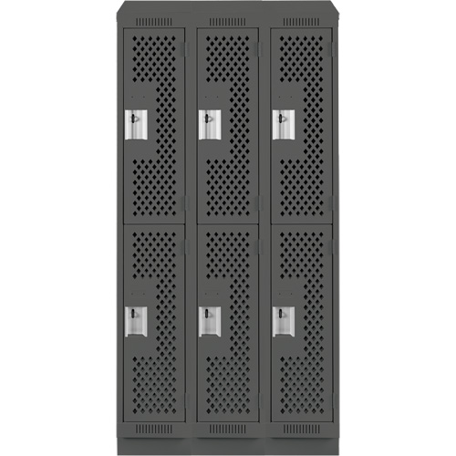 Casiers Clean Line, 2 niveaux, Bloc de 3, 36" x 15" x 82", Acier, Charbon, Rivet (assembl&eacute;), Perfor&eacute; Nuna Depot Inc.