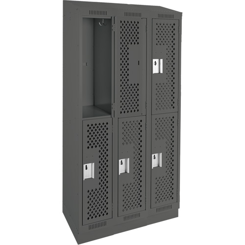 Casiers Clean Line, 2 niveaux, Bloc de 3, 36" x 15" x 82", Acier, Charbon, Rivet (assembl&eacute;), Perfor&eacute; Nuna Depot Inc.