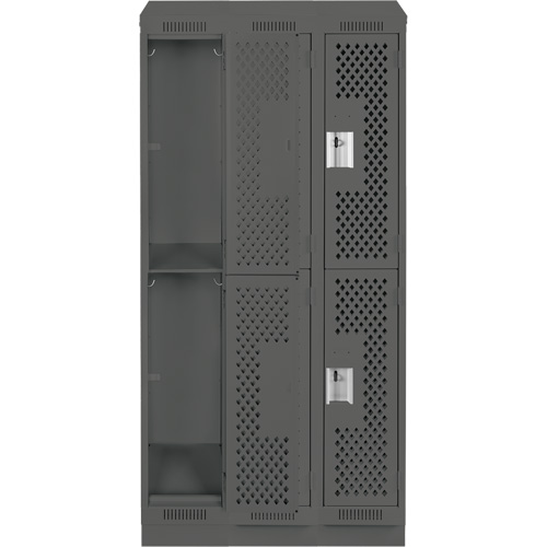 Casiers Clean Line, 2 niveaux, Bloc de 3, 36" x 15" x 82", Acier, Charbon, Rivet (assembl&eacute;), Perfor&eacute; Nuna Depot Inc.