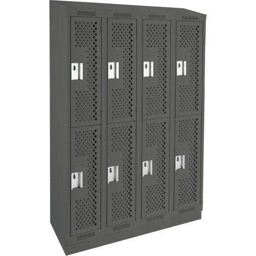 Clean Line Lockers, 2 -tier, Bank of 4, 48" x 12" x 82", Steel, Charcoal, Rivet (Assembled), Perforated Nuna Depot Inc.