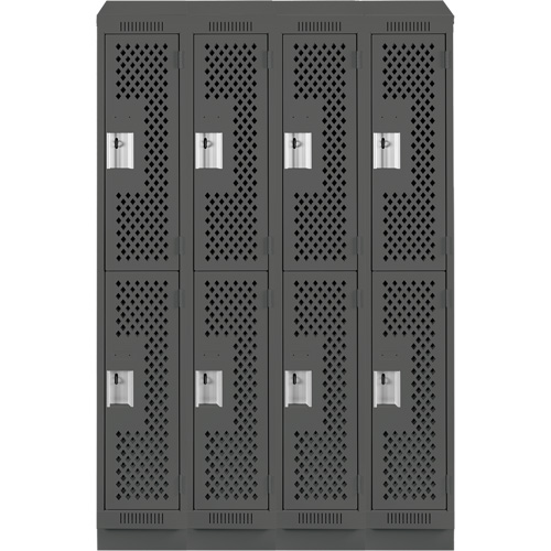 Clean Line Lockers, 2 -tier, Bank of 4, 48" x 12" x 82", Steel, Charcoal, Rivet (Assembled), Perforated Nuna Depot Inc.