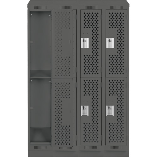 Clean Line Lockers, 2 -tier, Bank of 4, 48" x 12" x 82", Steel, Charcoal, Rivet (Assembled), Perforated Nuna Depot Inc.