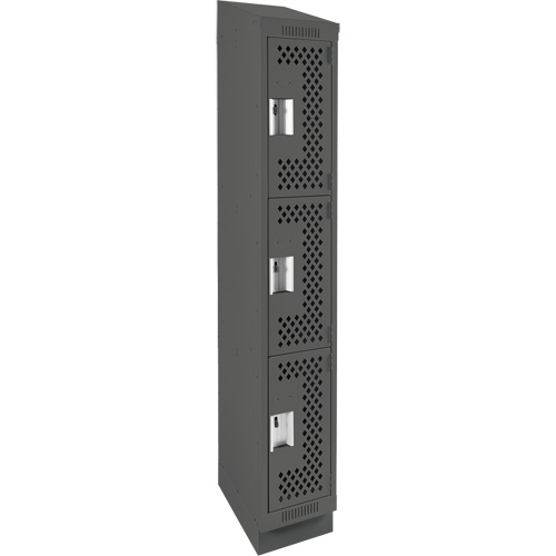 Clean Line Lockers, 3 -tier, 12" x 18" x 82", Steel, Charcoal, Rivet (Assembled), Perforated Nuna Depot Inc.