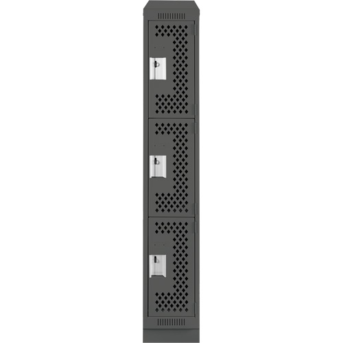 Clean Line Lockers, 3 -tier, 12" x 18" x 82", Steel, Charcoal, Rivet (Assembled), Perforated Nuna Depot Inc.