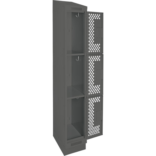 Clean Line Lockers, 3 -tier, 12" x 18" x 82", Steel, Charcoal, Rivet (Assembled), Perforated Nuna Depot Inc.