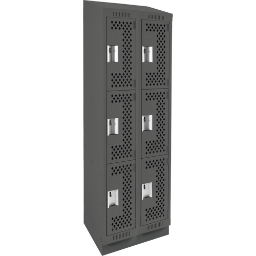 Clean Line Lockers, 3 -tier, Bank of 2, 24" x 12" x 82", Steel, Charcoal, Rivet (Assembled), Perforated Nuna Depot Inc.