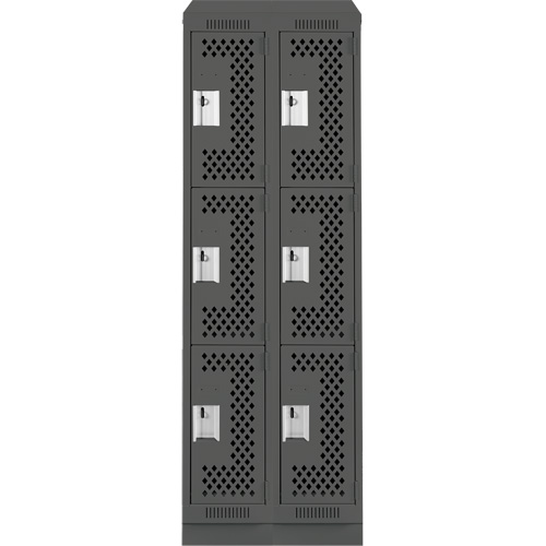 Clean Line Lockers, 3 -tier, Bank of 2, 24" x 12" x 82", Steel, Charcoal, Rivet (Assembled), Perforated Nuna Depot Inc.