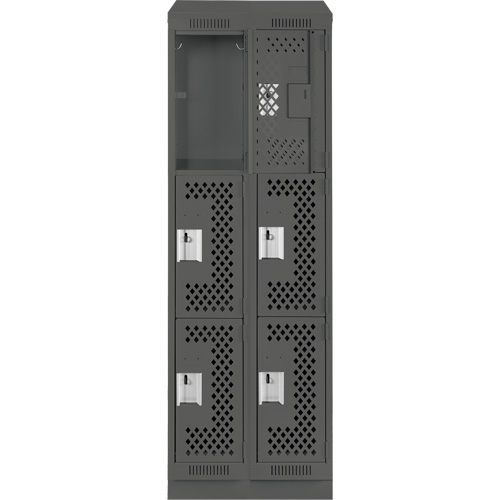 Clean Line Lockers, 3 -tier, Bank of 2, 24" x 12" x 82", Steel, Charcoal, Rivet (Assembled), Perforated Nuna Depot Inc.