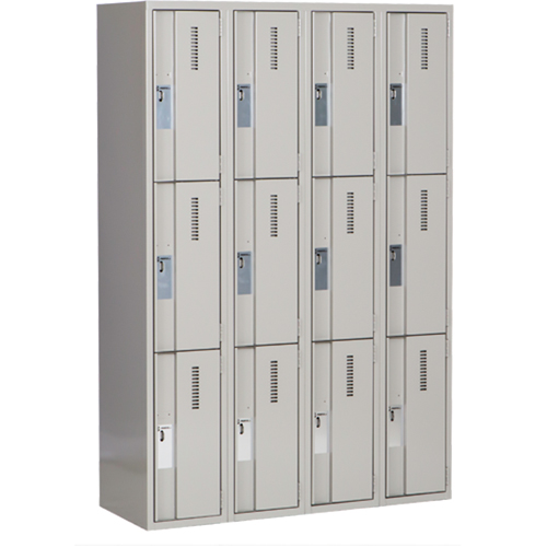 Concorde Heavy-Duty Lockers, 3 -tier, Bank of 4, 48" x 18" x 72", Steel, Grey, Welded (Assembled) Nuna Depot Inc.