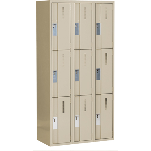 Concorde Heavy-Duty Lockers, 3 -tier, Bank of 3, 36" x 18" x 72", Steel, Beige, Welded (Assembled) Nuna Depot Inc.