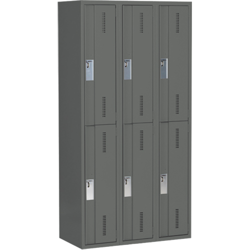 Concorde Heavy-Duty Lockers, 2 -tier, Bank of 3, 36" x 18" x 72", Steel, Charcoal, Welded (Assembled) Nuna Depot Inc.