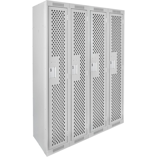 Clean Line Lockers, Bank of 4, 48" x 15" x 72", Steel, Grey, Rivet (Assembled), Perforated Nuna Depot Inc.