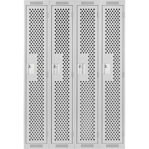 Clean Line Lockers, Bank of 4, 48" x 15" x 72", Steel, Grey, Rivet (Assembled), Perforated Nuna Depot Inc.