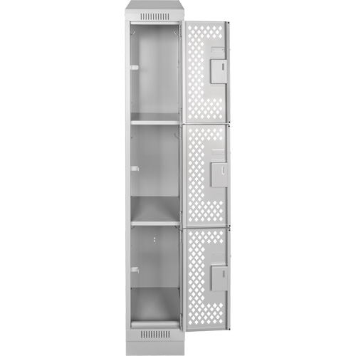 Clean Line Lockers, 3 -tier, 12" x 12" x 72", Steel, Grey, Rivet (Assembled), Perforated Nuna Depot Inc.