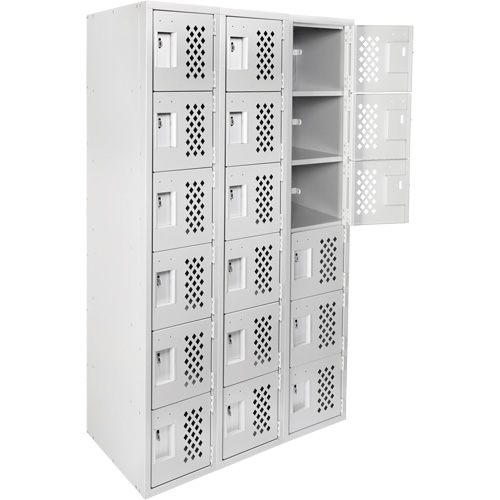 Clean-Line Perforated Lockerette, 6 -tier, Bank of 3, 15" x 72" x 12", Steel Nuna Depot Inc.