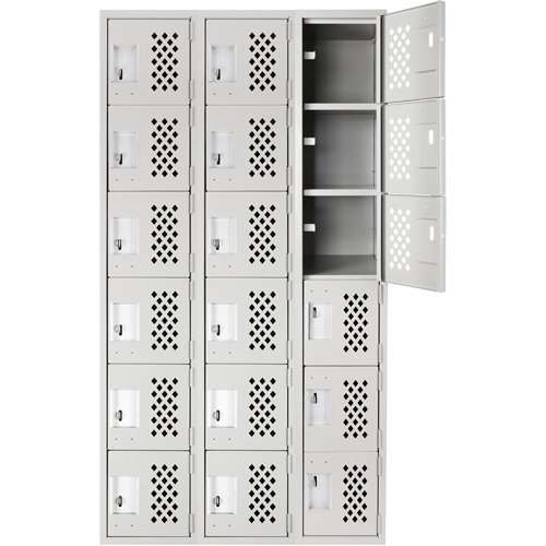 Clean-Line Perforated Lockerette, 6 -tier, Bank of 3, 15" x 72" x 12", Steel Nuna Depot Inc.