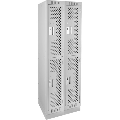 Clean Line Lockers, 2 -tier, Bank of 2, 24" x 15" x 76", Steel, Grey, Rivet (Assembled), Perforated Nuna Depot Inc.
