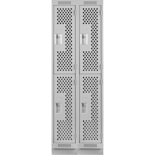 Clean Line Lockers, 2 -tier, Bank of 2, 24" x 15" x 76", Steel, Grey, Rivet (Assembled), Perforated Nuna Depot Inc.