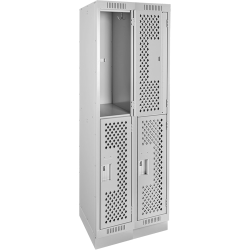 Clean Line Lockers, 2 -tier, Bank of 2, 24" x 15" x 76", Steel, Grey, Rivet (Assembled), Perforated Nuna Depot Inc.