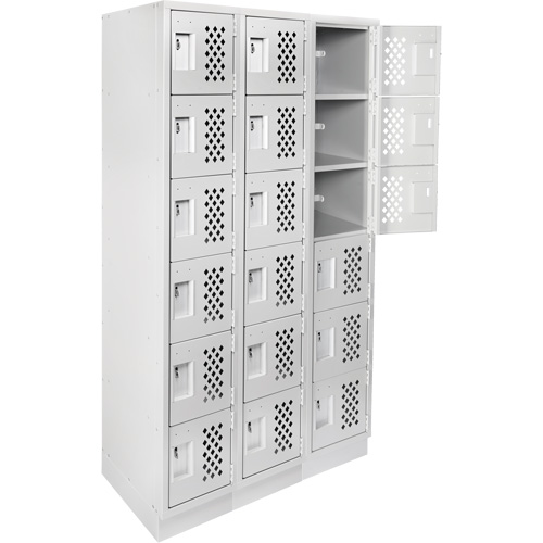 Assembled Lockerettes Clean Line Perforated Economy Lockers, 6 -tier, Bank of 3, 18" x 72" x 12", Steel Nuna Depot Inc.