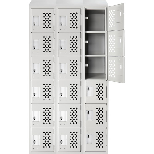 Assembled Lockerettes Clean Line Perforated Economy Lockers, 6 -tier, Bank of 3, 18" x 72" x 12", Steel Nuna Depot Inc.