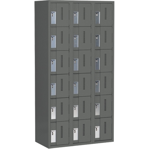 Concorde Heavy-Duty Lockers, 6 -tier, Bank of 3, 36" x 18" x 72", Steel, Charcoal, Welded (Assembled) Nuna Depot Inc.