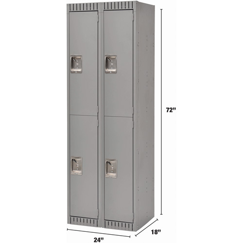 Lockers, 2 -tier, Bank of 2, 24" x 18" x 72", Steel, Grey, Knocked Down Nuna Depot Inc.