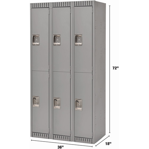 Lockers, 2 -tier, Bank of 3, 36" x 18" x 72", Steel, Grey, Rivet (Assembled) Nuna Depot Inc.