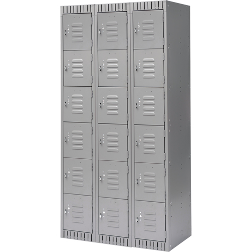 Lockers, 6 -tier, Bank of 3, 36" x 18" x 72", Steel, Grey, Knocked Down Nuna Depot Inc.