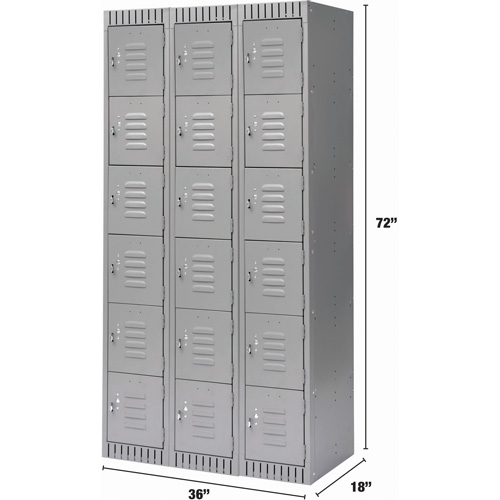 Lockers, 6 -tier, Bank of 3, 36" x 18" x 72", Steel, Grey, Knocked Down Nuna Depot Inc.