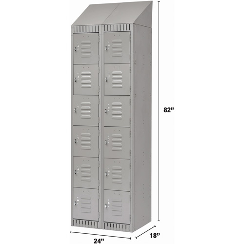 Lockers, 6 -tier, Bank of 2, 24" x 18" x 82", Steel, Grey, Knocked Down Nuna Depot Inc.