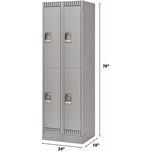 Lockers, 2 -tier, Bank of 2, 24" x 18" x 76", Steel, Grey, Knocked Down Nuna Depot Inc.
