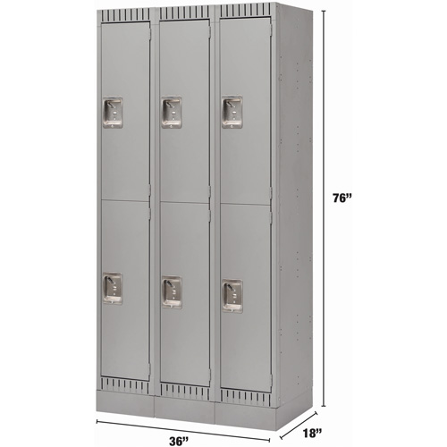 Casiers, 2 niveaux, Bloc de 3, 36" x 18" x 76", Acier, Gris, D&eacute;mont&eacute; Nuna Depot Inc.