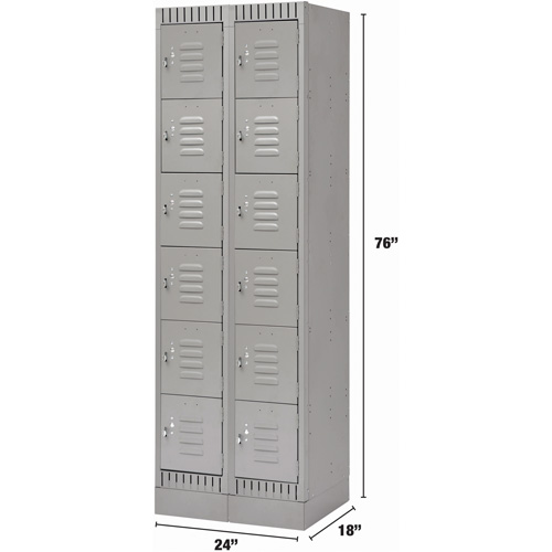 Lockers, 6 -tier, Bank of 2, 24" x 18" x 76", Steel, Grey, Knocked Down Nuna Depot Inc.