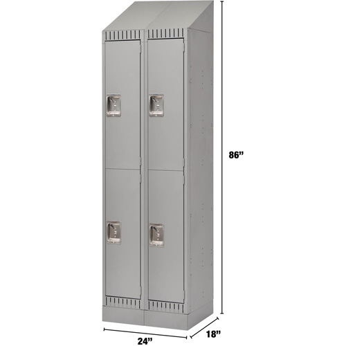 Lockers, 2 -tier, Bank of 2, 24" x 18" x 86", Steel, Grey, Knocked Down Nuna Depot Inc.