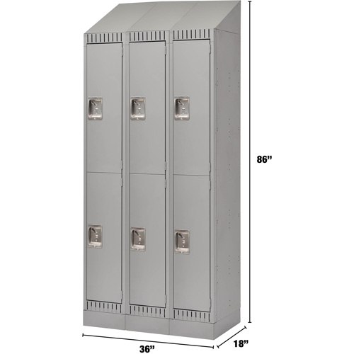 Lockers, 2 -tier, Bank of 3, 36" x 18" x 86", Steel, Grey, Knocked Down Nuna Depot Inc.