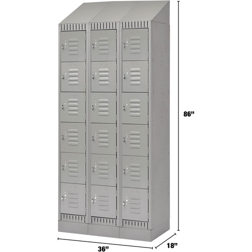 Lockers, 6 -tier, Bank of 3, 36" x 18" x 86", Steel, Grey, Knocked Down Nuna Depot Inc.