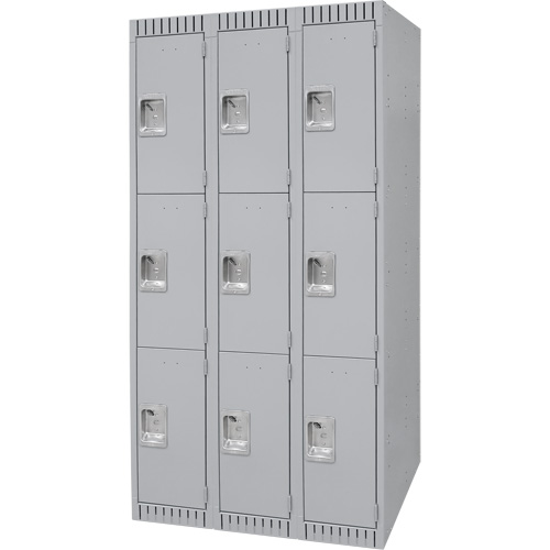Lockers, 3 -tier, Bank of 3, 36" x 18" x 72", Steel, Grey, Knocked Down Nuna Depot Inc.