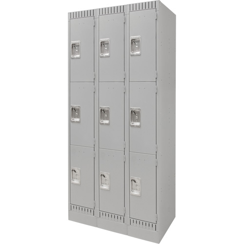 Lockers, 3 -tier, Bank of 3, 36" x 18" x 76", Steel, Grey, Knocked Down Nuna Depot Inc.