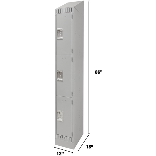 Lockers, 3 -tier, 12" x 18" x 86", Steel, Grey, Knocked Down Nuna Depot Inc.