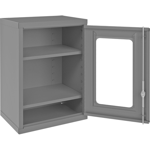 Wall-Mountable Storage Cabinet with Clearview Doors, 26-15/16" H x 18-1/8" W x 13-11/16" D, 2 Shelves, Steel, Grey Nuna Depot Inc.
