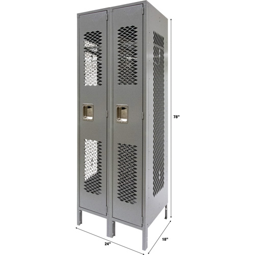 Vented Lockers, Bank of 2, 24" x 18" x 78", Steel, Grey, Knocked Down, Perforated Nuna Depot Inc.