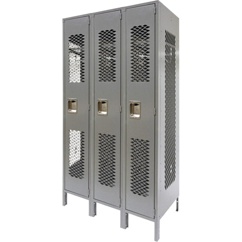 Vented Lockers, Bank of 3, 36" x 18" x 78", Steel, Grey, Knocked Down, Perforated Nuna Depot Inc.