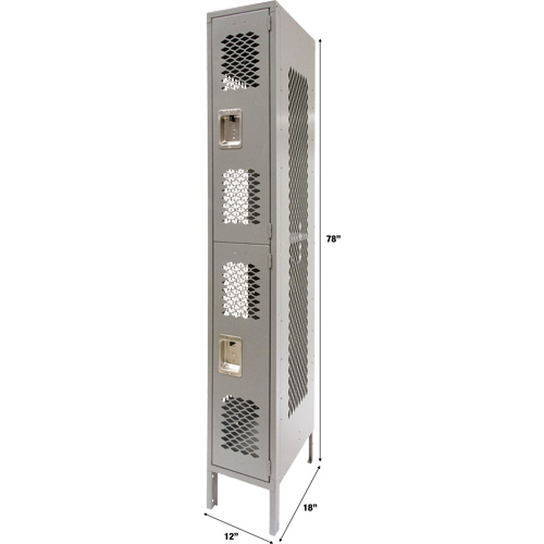 Vented Lockers, 2 -tier, 12" x 18" x 78", Steel, Grey, Knocked Down, Perforated Nuna Depot Inc.