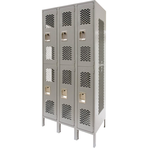 Casiers ventil&eacute;s, 2 niveaux, Bloc de 3, 36" x 18" x 78", Acier, Gris, D&eacute;mont&eacute;, Perfor&eacute; Nuna Depot Inc.